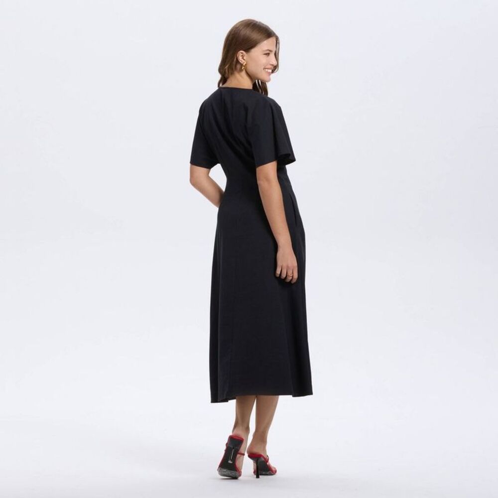 A New Day - Women's Short Sleeve Button-Down Flared Midi A-Lin Black - Picture 2 of 3